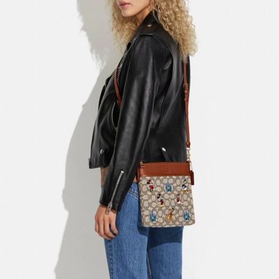 Disney X Coach Kitt Messenger Crossbody In Signature Textile Jacquard With Mickey Mouse And Friends Embroidery