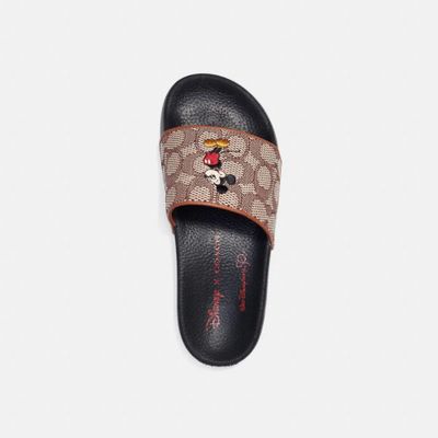 Disney X Coach Sport Slide Signature Textile Jacquard With Mickey Mouse Embroidery