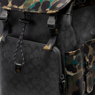 League Flap Backpack In Signature Canvas With Camo Print