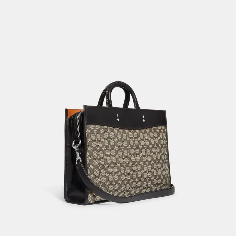 COACH Micro Signature Jacquard & Leather Shoulder Bag