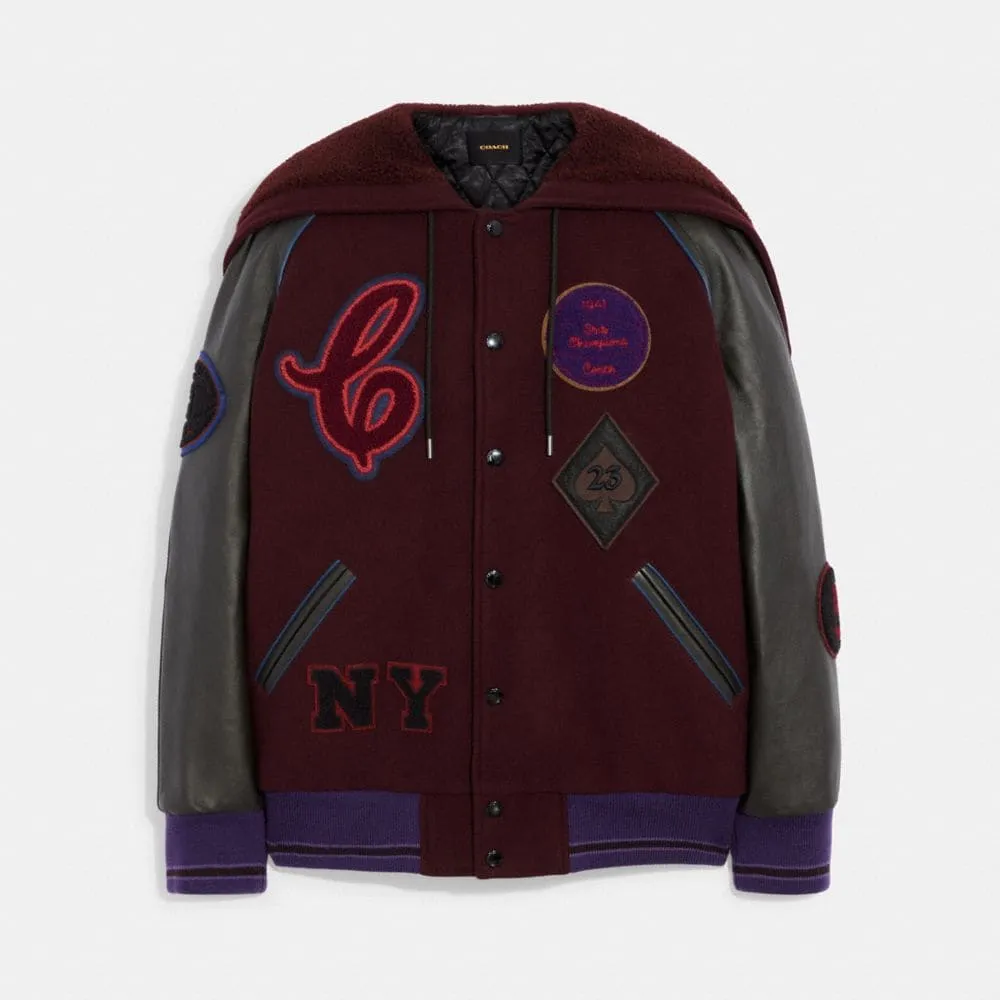 Hooded Varsity Jacket Recycled Wool And Polyester