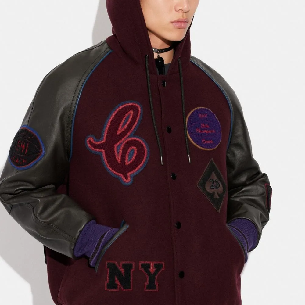 Hooded Varsity Jacket Recycled Wool And Polyester