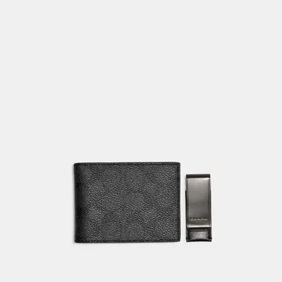 Boxed Slim Billfold Wallet And Money Clip Set In Signature Canvas