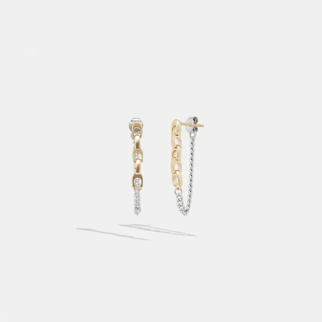 COACH®  Signature Mixed Chain Large Hoop Earrings