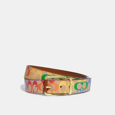Roller Buckle Cut To Size Reversible Belt In Rainbow Signature Canvas, 38 Mm