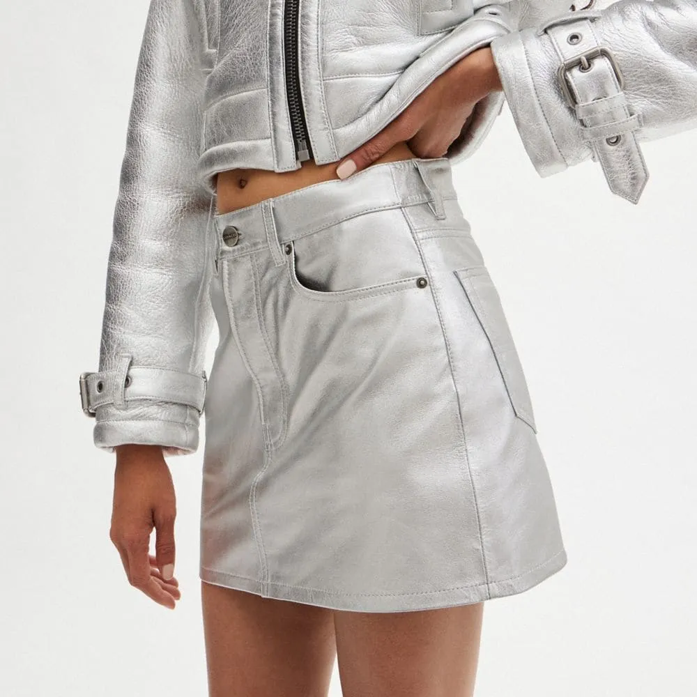 Metallic Leather Mini Skirt