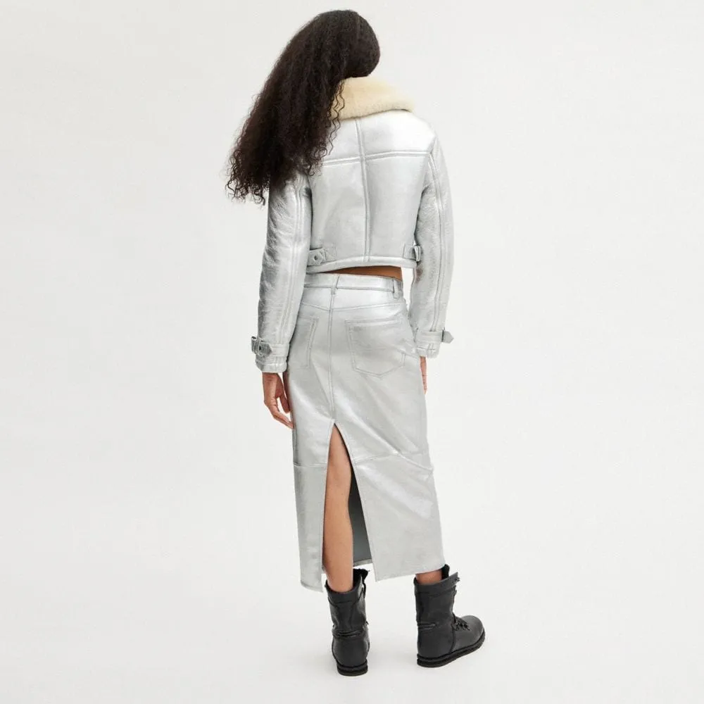 Metallic Leather Long Skirt