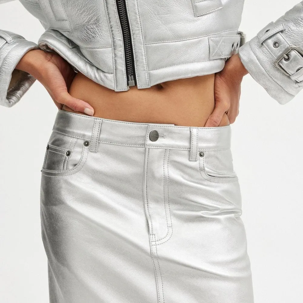 Metallic Leather Long Skirt