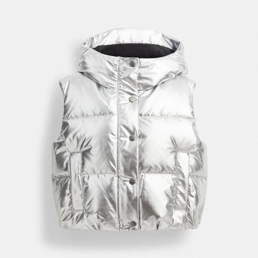 Bershka oversized puffer jacket in metallic silver