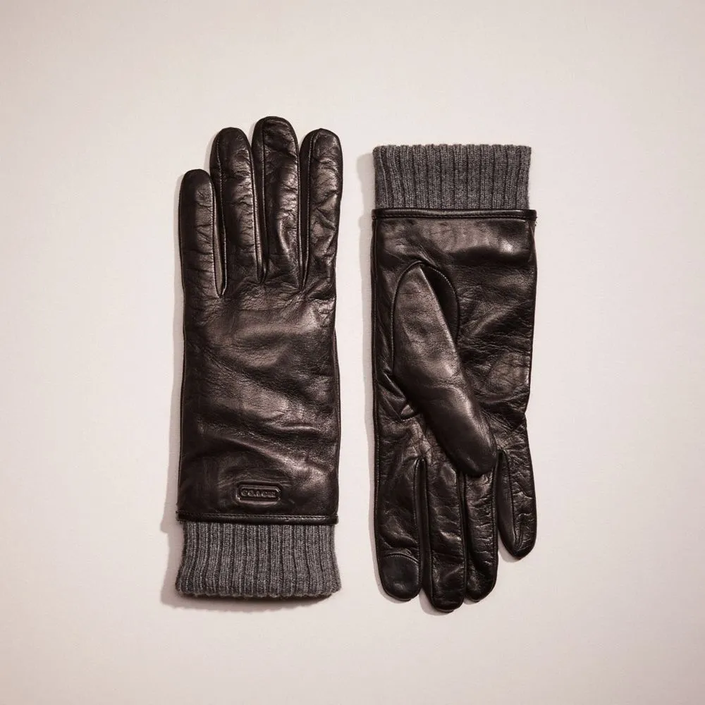 Restored Leather Knit Cuff Mixed Gloves