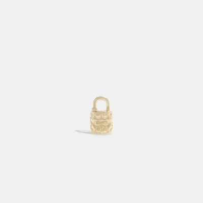 14 K Gold Quilted Signature Padlock Single Stud Earring
