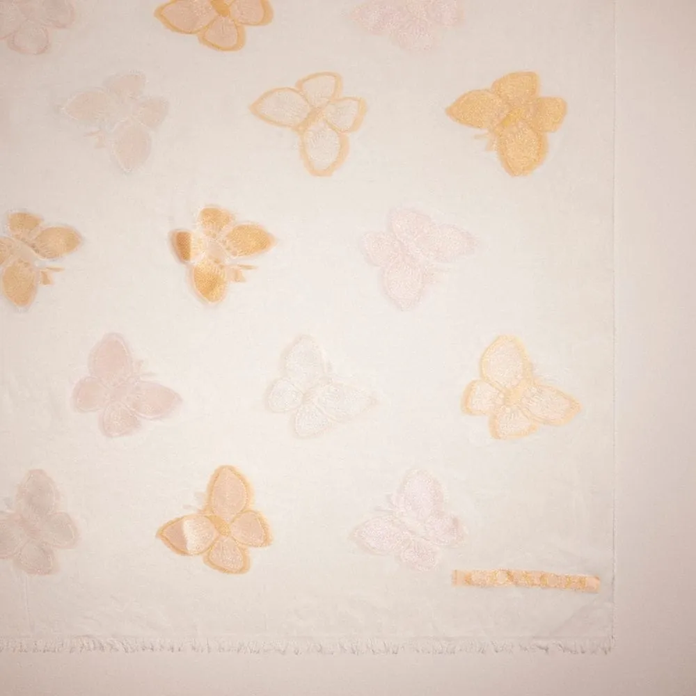 Restored Butterfly Print Silk Oblong Scarf