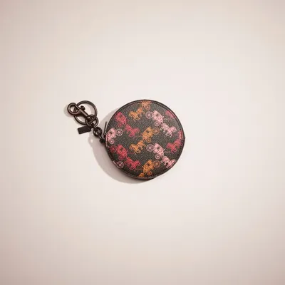 Restored Coin Case Bag Charm With Horse And Carriage Print