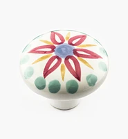 Red Floral Painted Ceramic Knob