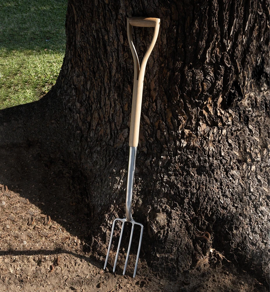 Fourche à bordures en acier inoxydable à manche en bois
