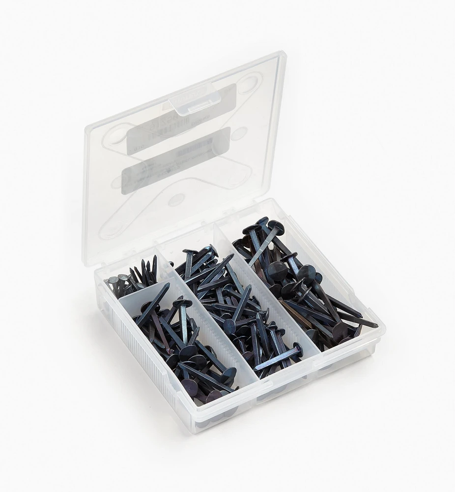 Blued Steel Diamond-Head Forged Nails from Clouterie Rivierre, 140 assorted pieces