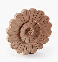 Applique ronde en bois sculptée à la main, 3 7/8 po