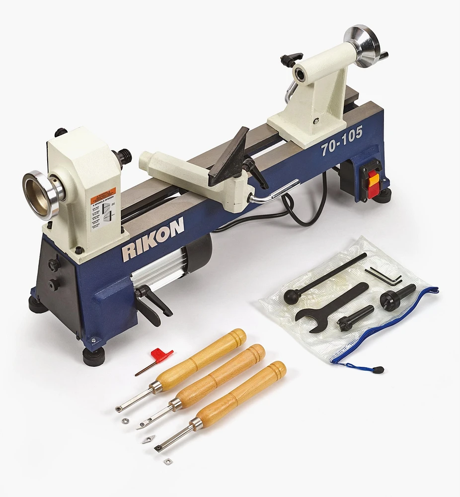 Rikon 1/2 hp Mini Lathe & Set of 3 Carbide-Tipped Turning Tools
