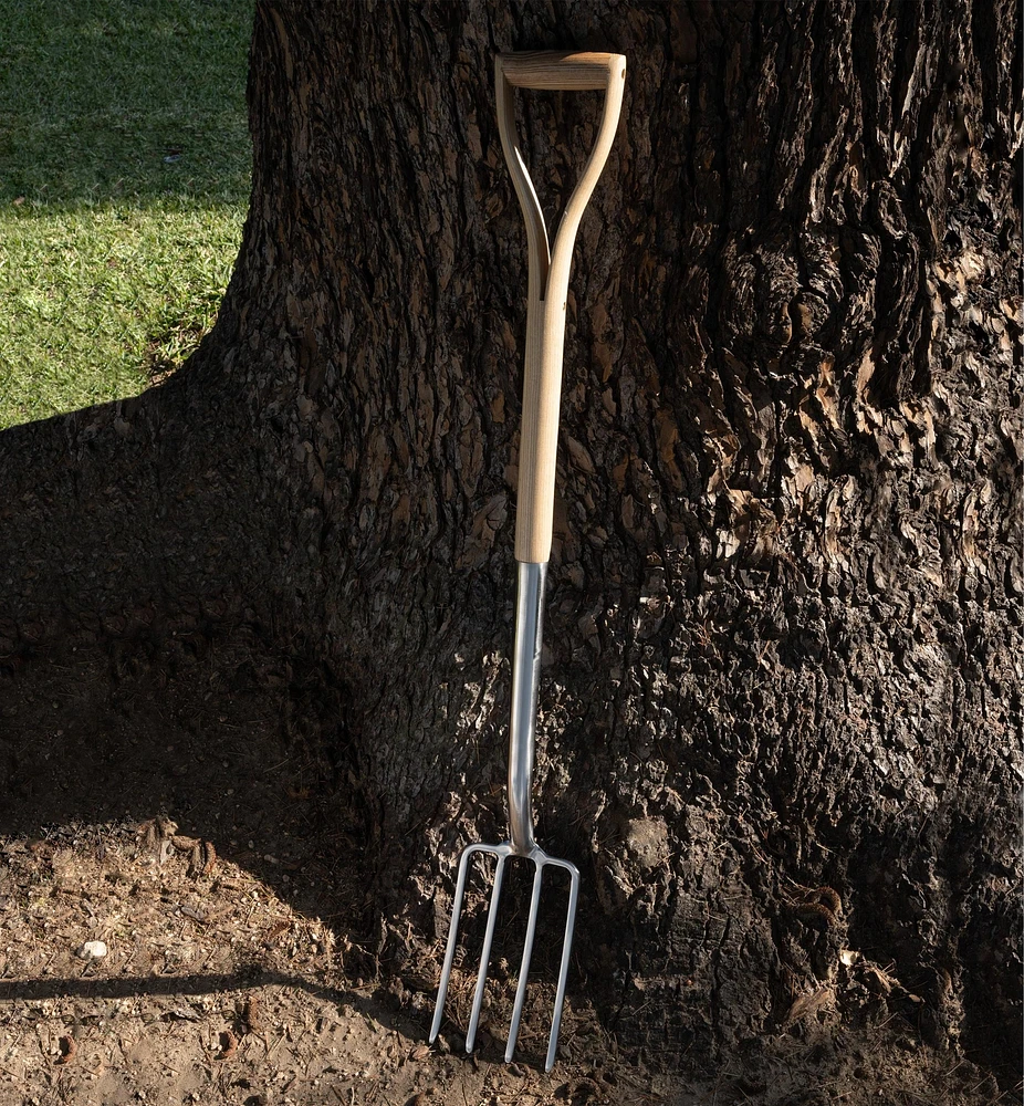 Fourche à bêcher en acier inoxydable à manche en bois