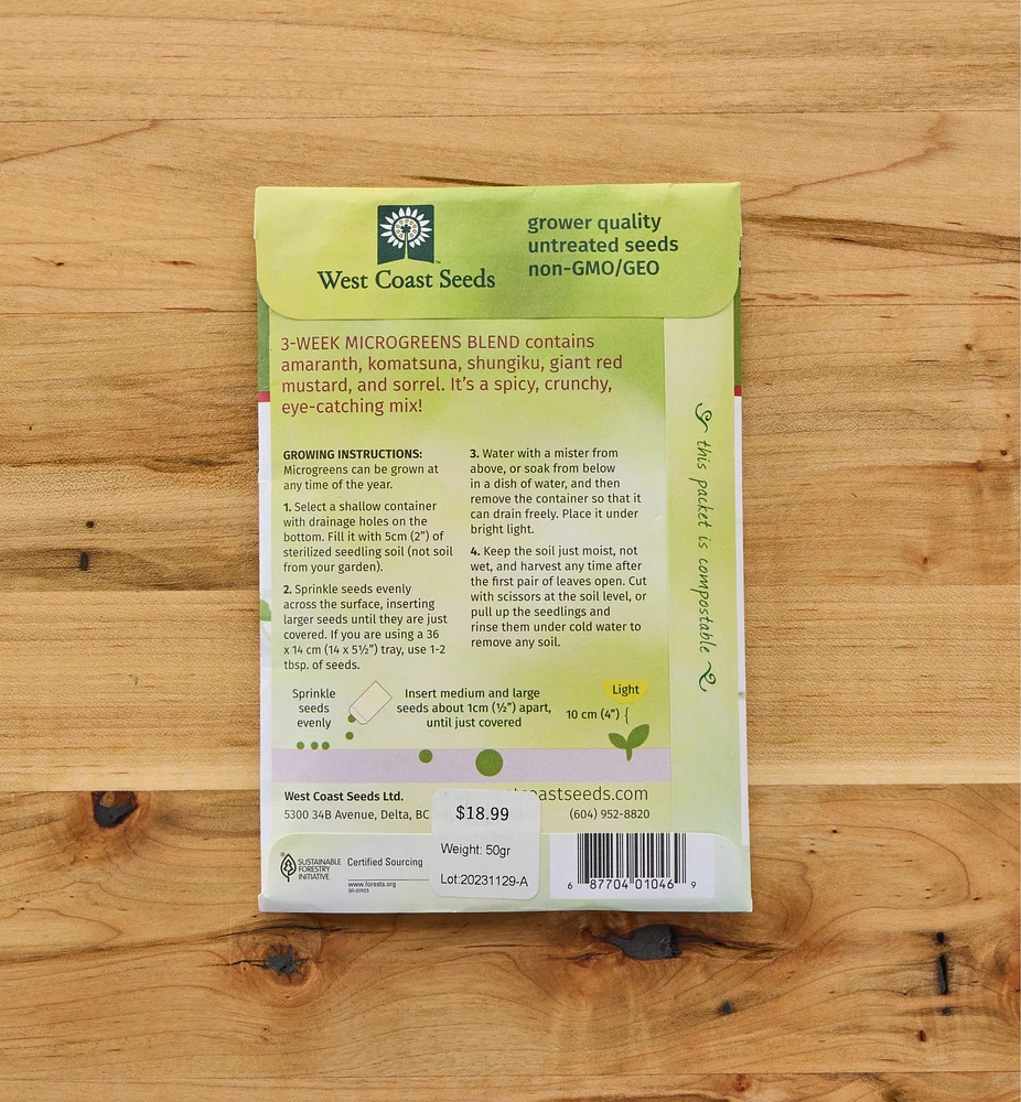 Non-GMO Microgreen Seed Packets