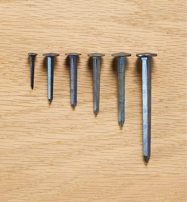 Blued Steel Diamond-Head Forged Nails from Clouterie Rivierre, 140 assorted pieces