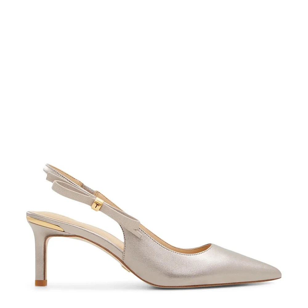 Janie Bow Leather Slingback Pumps