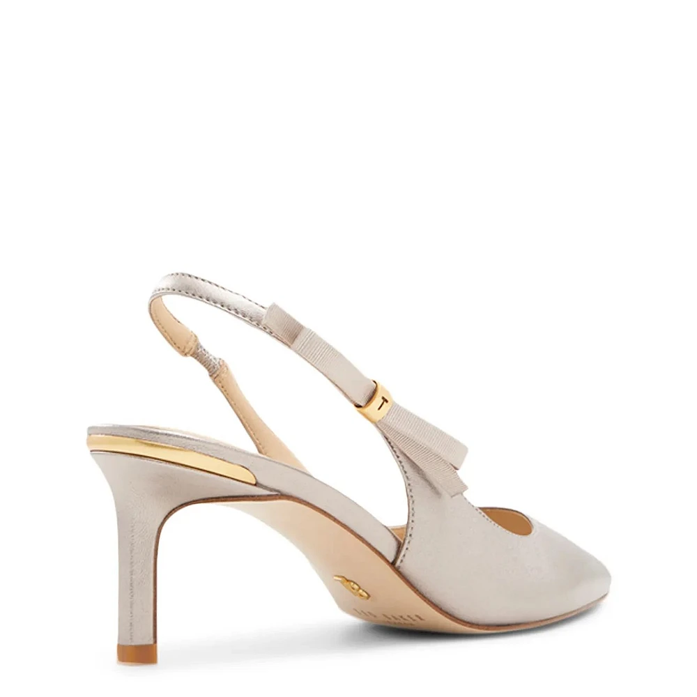 Janie Bow Leather Slingback Pumps