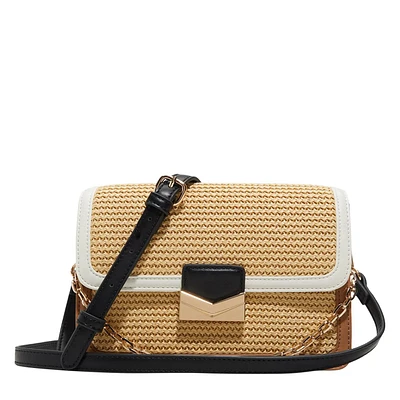 Raffia Colorblock Textile Crossbody Bag
