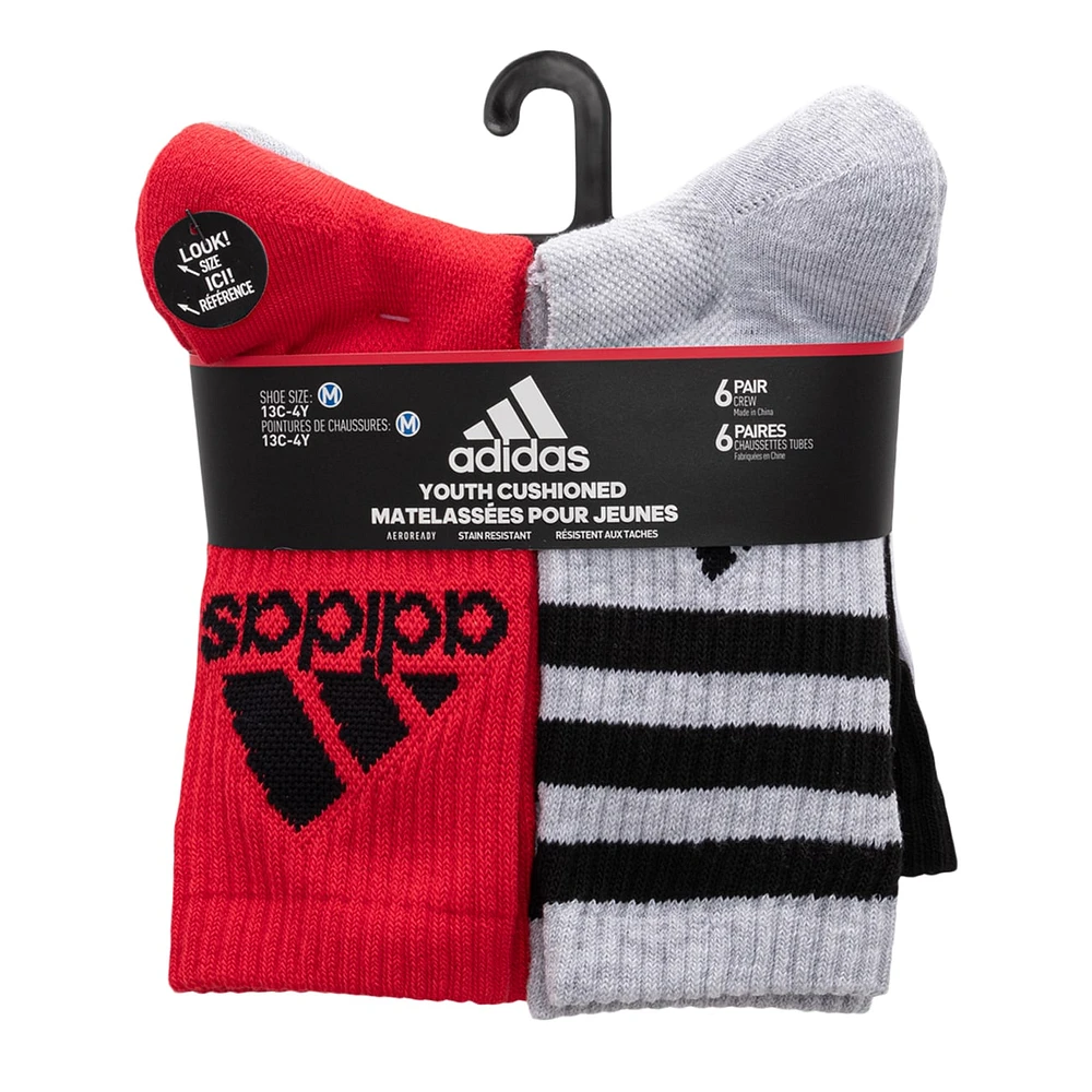 Youth Kids' 6-Pack Cushioned Crew Socks