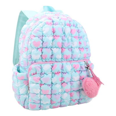 Heart Print Scrunch Backpack With Heart Charm
