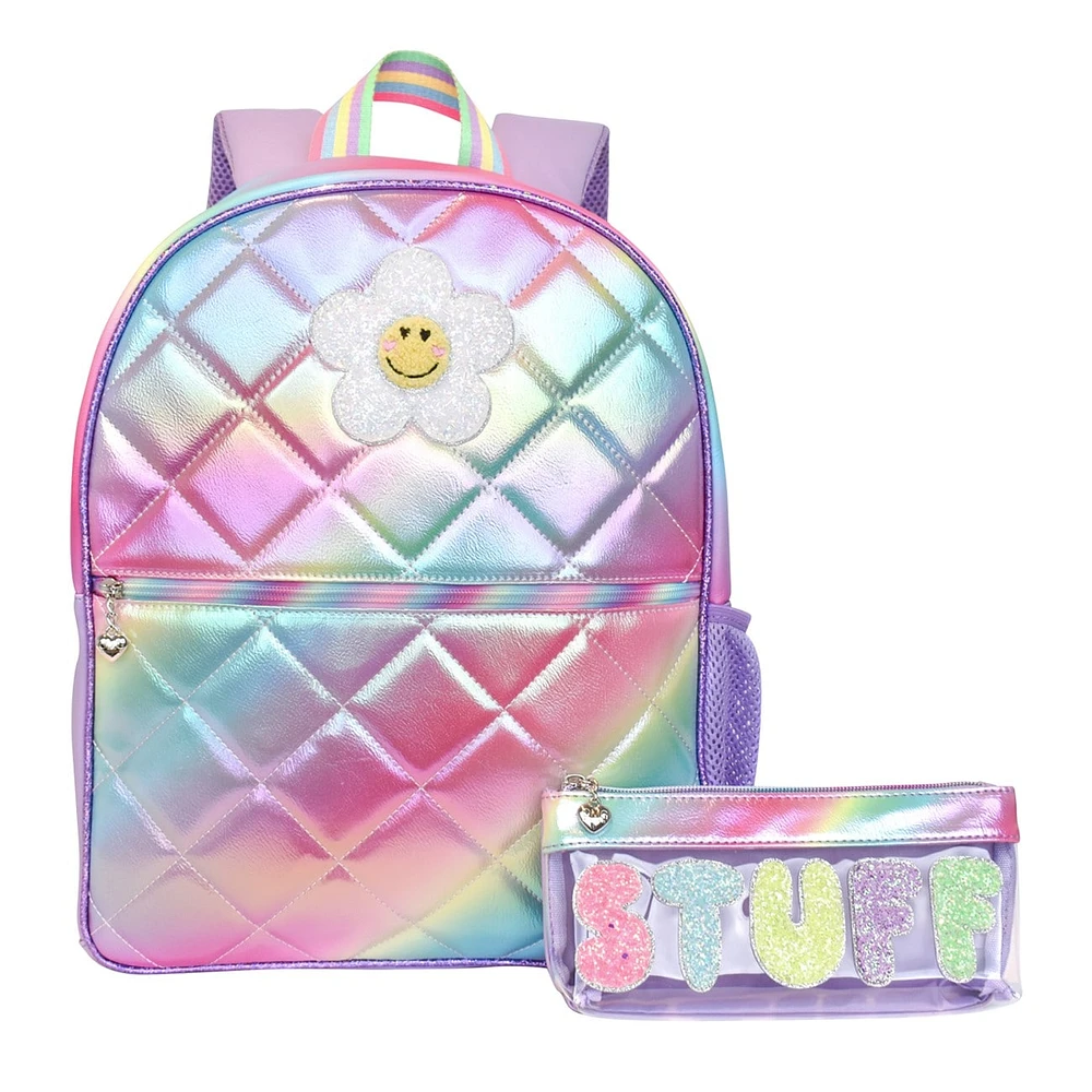 Daisy Rainbow Glow Holo Quilted Backpack and Pencil Case