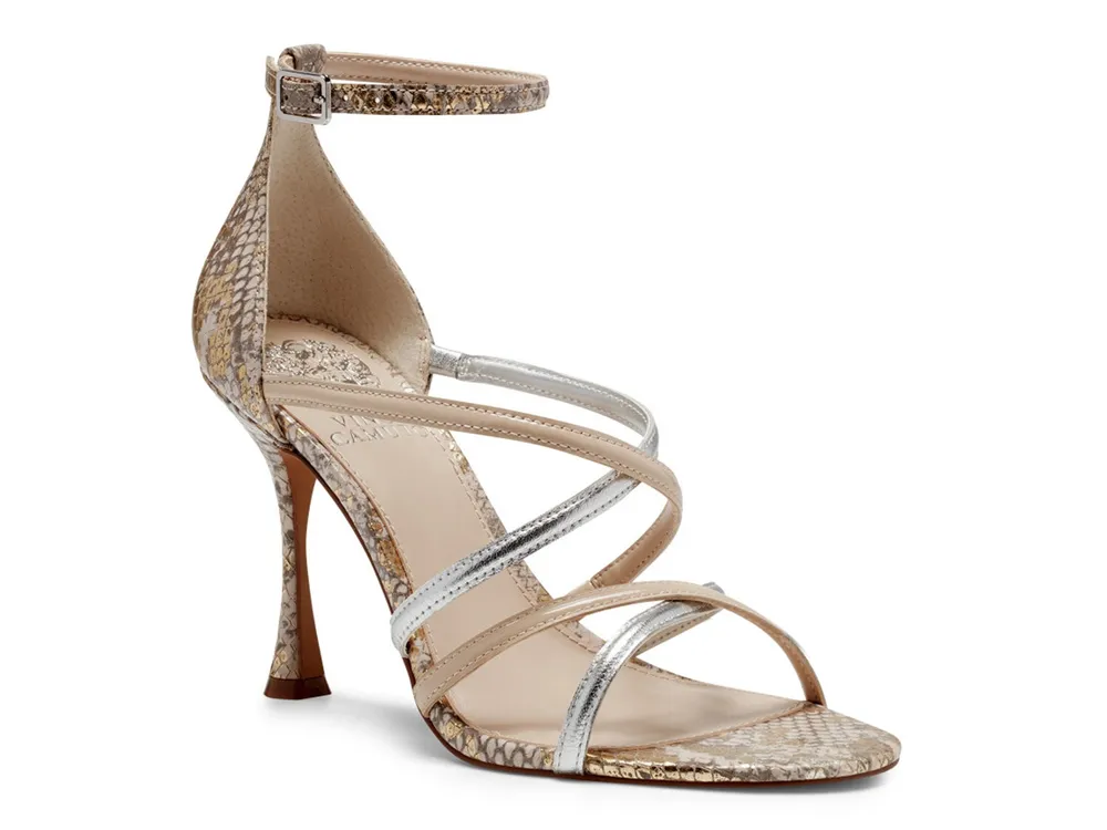 Adelle Light Gold Snake Embossed Ankle Strap Heels