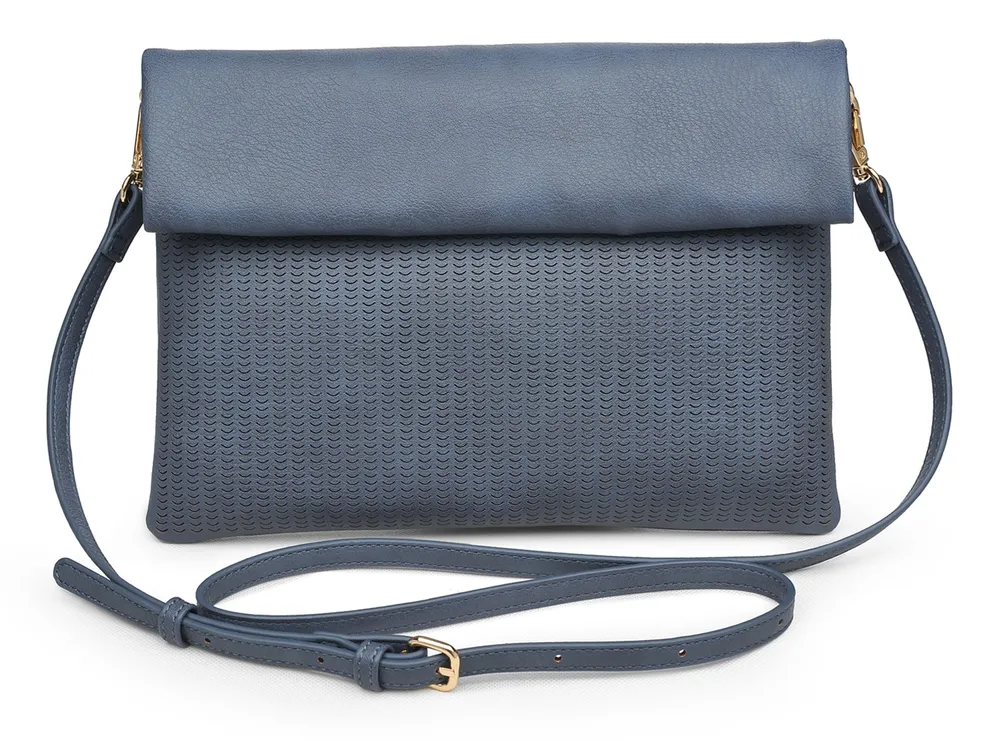 MODA LUXE Woven Vegan Leather Convertible Crossbody Bag Clutch Handbag BLUE