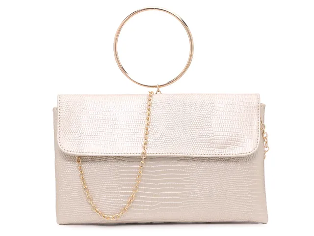 La Regale Gold Faux Leather Snap Chain Strap Evening Clutch Bag