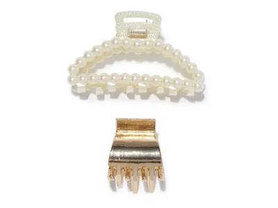Imitation Pearl & Goldtone Claw Clip - 2 Pack