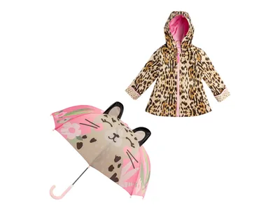 Leopard Kids' Raincoat & Umbrella Set