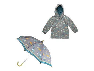 Construction Kids' Raincoat & Umbrella Set