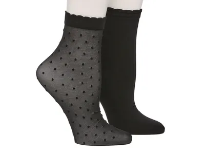 Sheer Dot Ruffle Trim Ankle Socks - 2 Pack