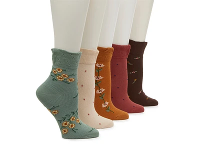 Floral Waffle Slouch Women's Ankle Socks - 5 Pack