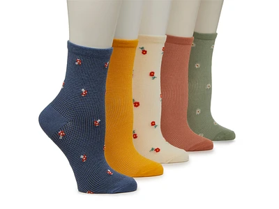 Floral Waffle Women's Ankle Socks - 5 Pack