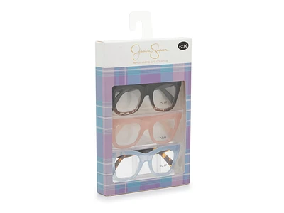 Square Translucent Reading Glasses +2.0 - 3 Pack