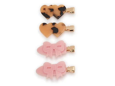 Crease-Free Bow & Heart Hair Clips Set - 4 Pack