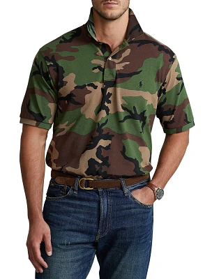 Camo Print Mesh Polo Shirt