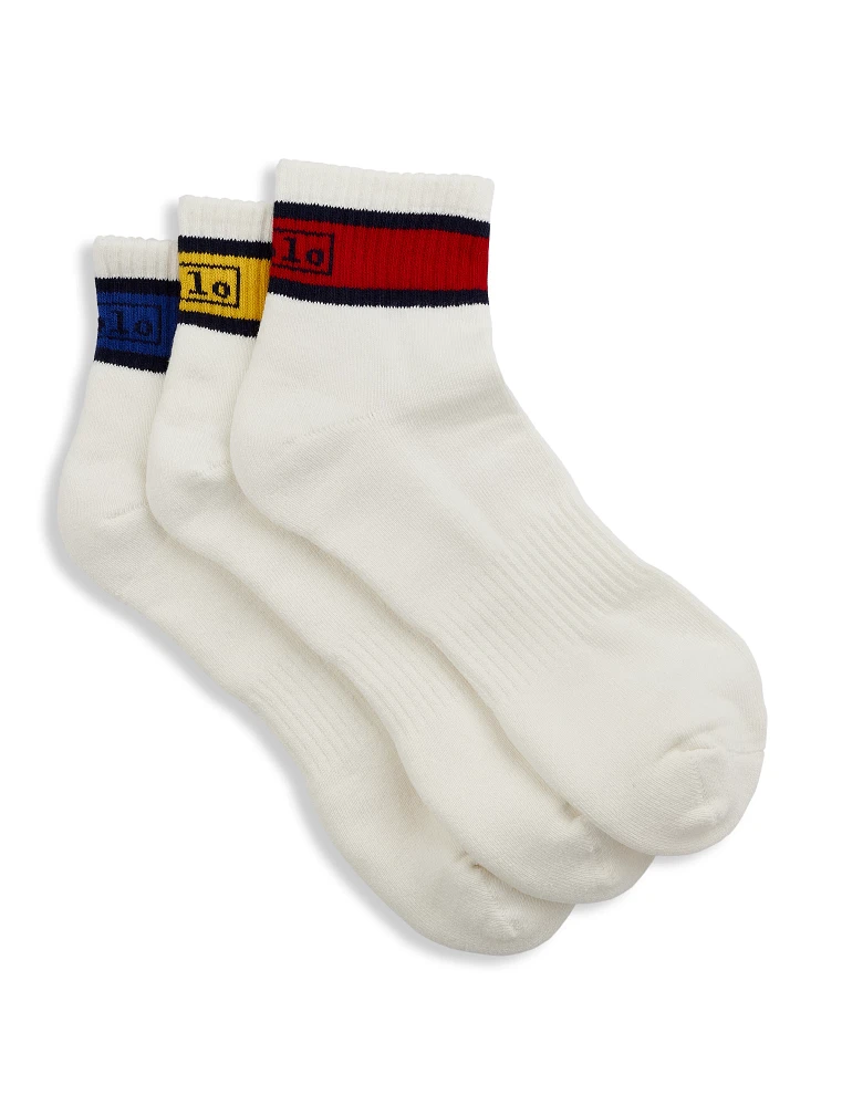 3-pk Striped 1/4-Top Socks