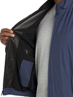 Leather-Trim Microfiber Bomber Jacket