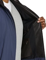 Leather-Trim Microfiber Bomber Jacket