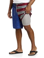 Americana Palms And Stripes Swim Trunks