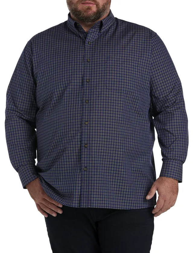 Roundtree & Yorke TravelSmart Easy Care Button Down Long Sleeve Herringbone  Plaid Sport Shirt