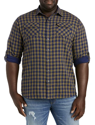 Roll-Sleeve Double-Face Plaid Sport Shirt