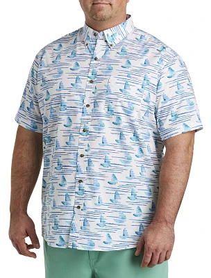 Easy-Care Sailboat Print Sport Shirt